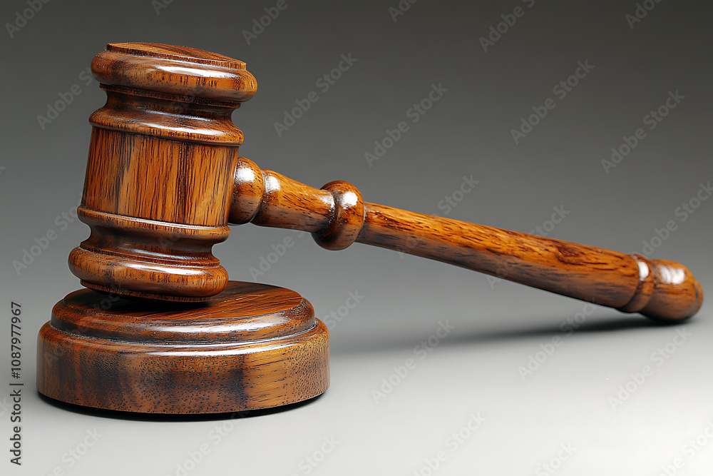 Detailed wooden judge's gavel on a visible surface, showcasing intricate wood texture and craftsmanship, symbolizing justice and authority against a simple background.
Detailed wooden judge's gavel on a visible surface, showcasing intricate wood texture and craftsmanship, symbolizing justice and authority against a simple background.