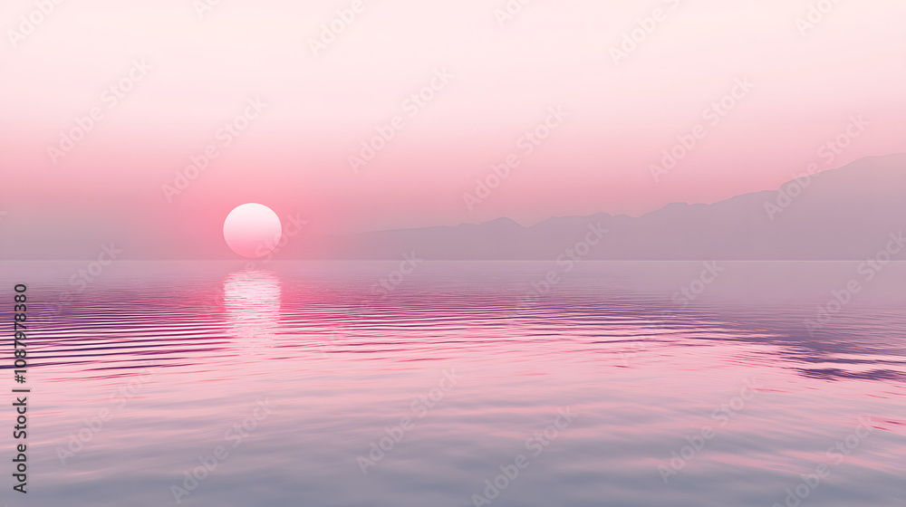 Serene Sunset Overtranquil Waters in Transcendent Pink Hues - Calming Scenic View Serene Sunset Overtranquil Waters in Transcendent Pink Hues - Calming Scenic View