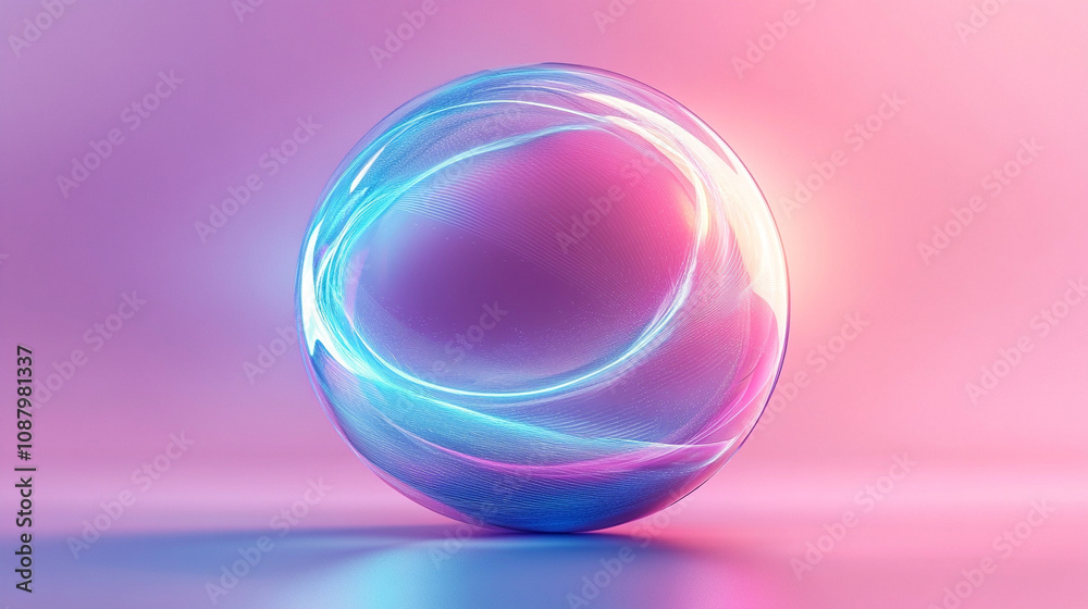 transparent glass sphere with blue and purple lines reflecting light, symbolizing clarity, transformation, and innovation, surrounded by a futuristic aura of modern technology and abstract design transparent glass sphere with blue and purple lines reflecting light, symbolizing clarity, transformation, and innovation, surrounded by a futuristic aura of modern technology and abstract design
