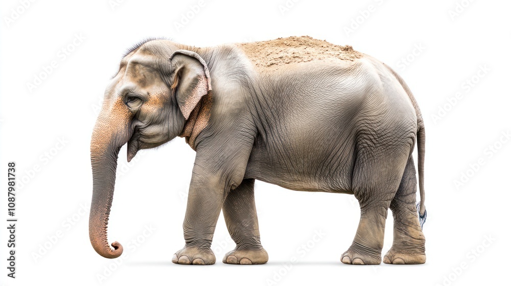 Obraz premium A solitary Asian elephant isolated on a white background
