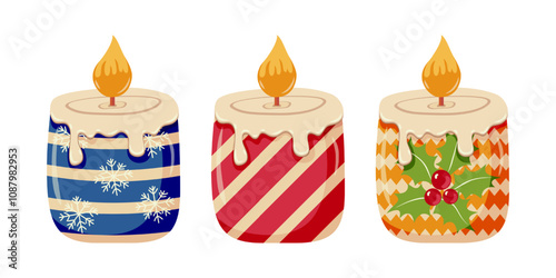 Colorful Candles with Dripping Wax  Festive Holiday 