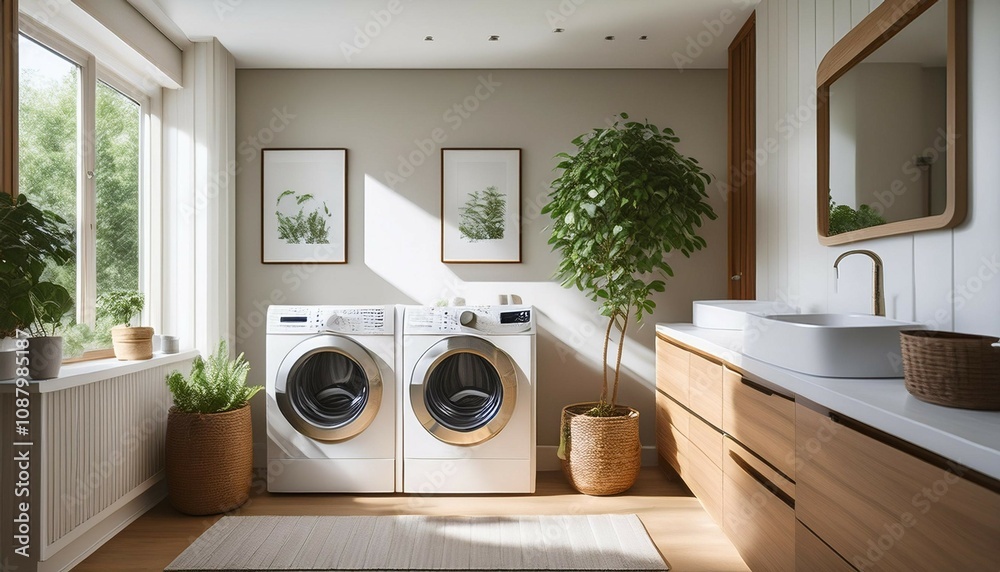 a serene scandinavian laundry room with efficient design a serene scandinavian laundry room with efficient design