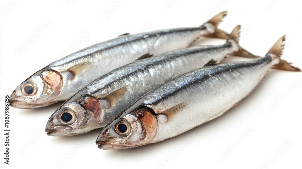 Three Fresh Silverfish on White Background Three Fresh Silverfish on White Background