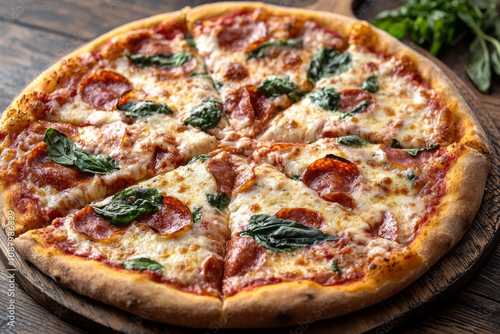 Delicious Pizza on Table Close Up Delicious Pizza on Table Close Up