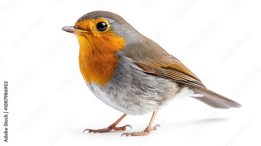 European Robin Bird Isolated on White Background European Robin Bird Isolated on White Background