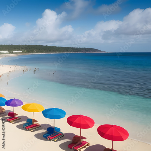 beach with umbrellas and chairs