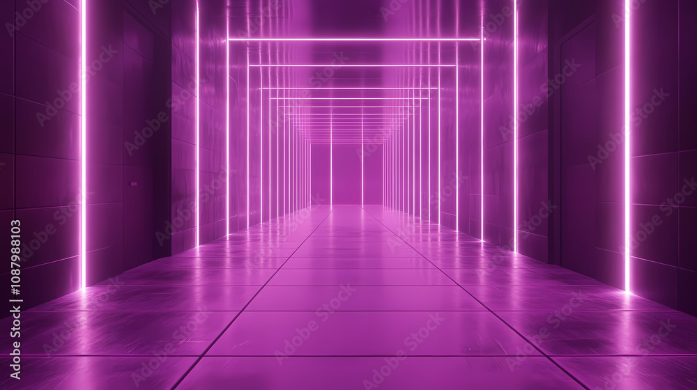 Neon wireframe horizon background the light purple square floor glows. Retro Synthwave Horizon. Illustration