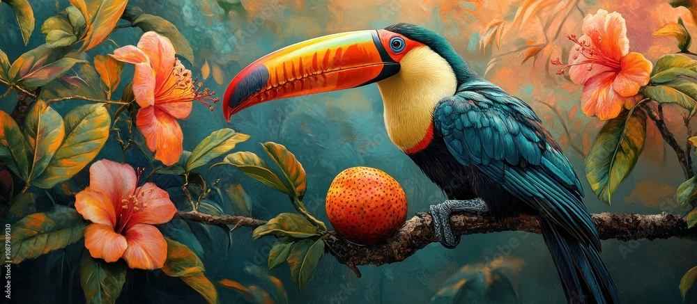 Naklejka premium A Vibrant Toucan Perched on a Branch