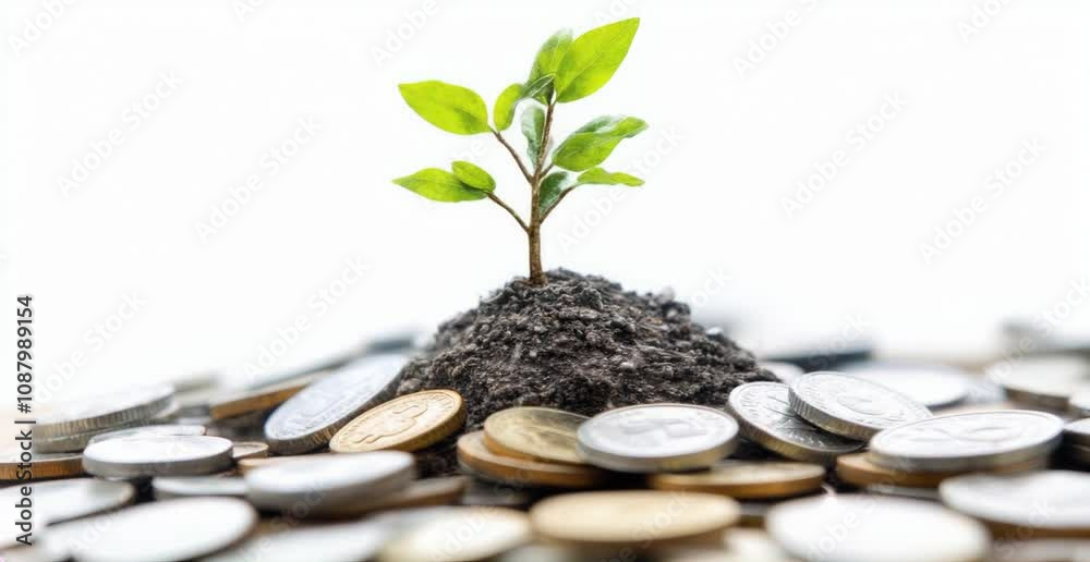 Plant Growing from a Pile of Coins Symbolizing Financial Growth and Investment,generative ai Plant Growing from a Pile of Coins Symbolizing Financial Growth and Investment,generative ai