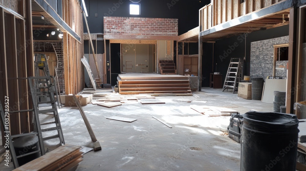 Fototapeta premium Renovation of a Large Interior Space: Under Construction