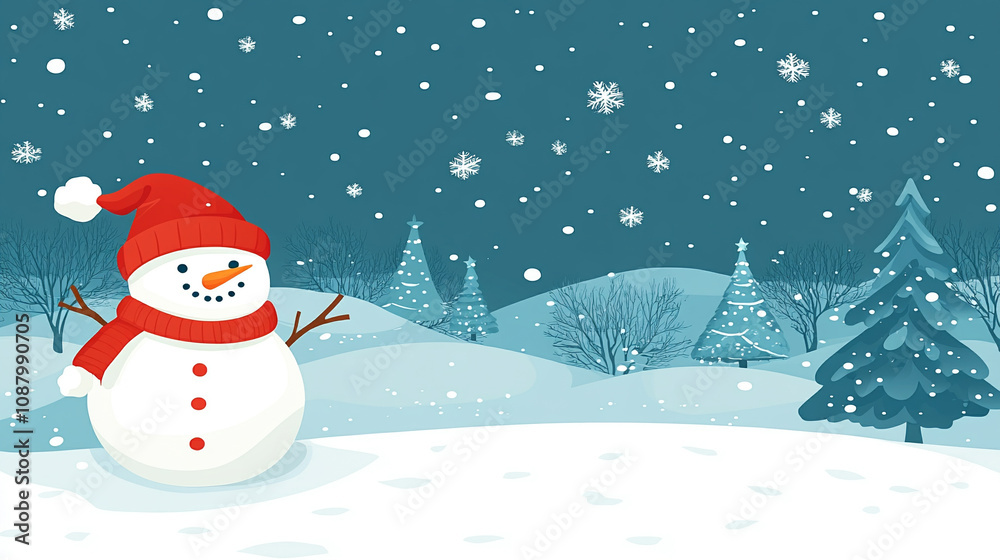 joyful snowman wearing a red scarf stands in the snow, surrounded by gentle snowflakes, evoking the warmth and cheer of Christmas during a winter wonderland scene joyful snowman wearing a red scarf stands in the snow, surrounded by gentle snowflakes, evoking the warmth and cheer of Christmas during a winter wonderland scene
