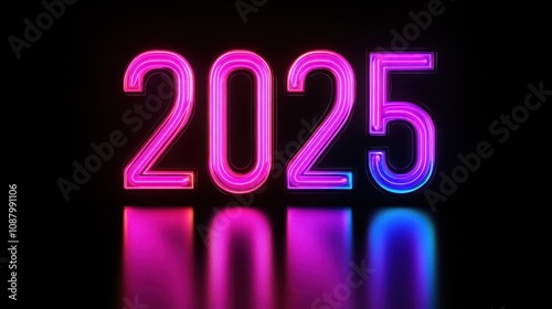neon glow new year 2025 sign in vibrant colors