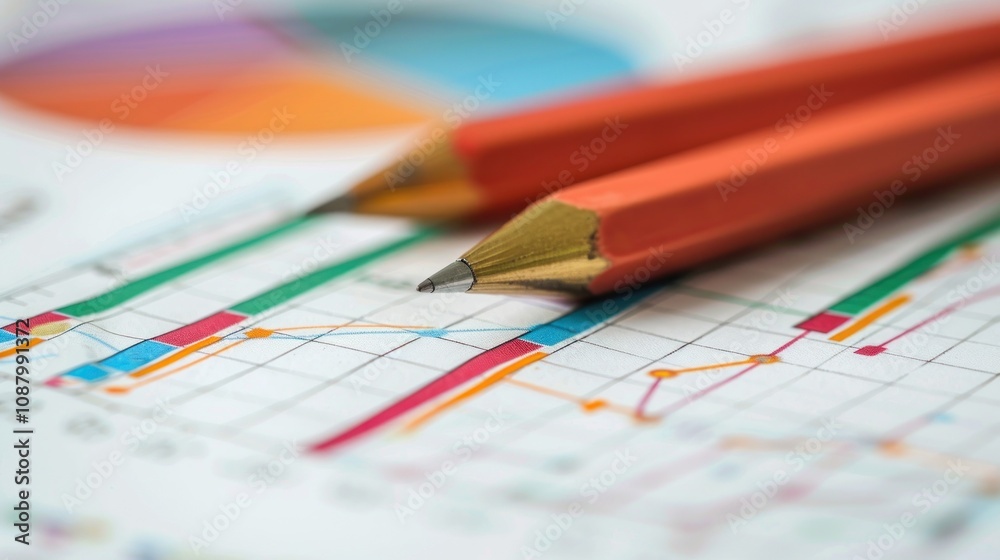 Pencils on financial charts. Pencils on financial charts.