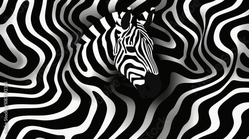 Abstract Monochrome Zebra Print Pattern with Wavy Lines for Textile Printing