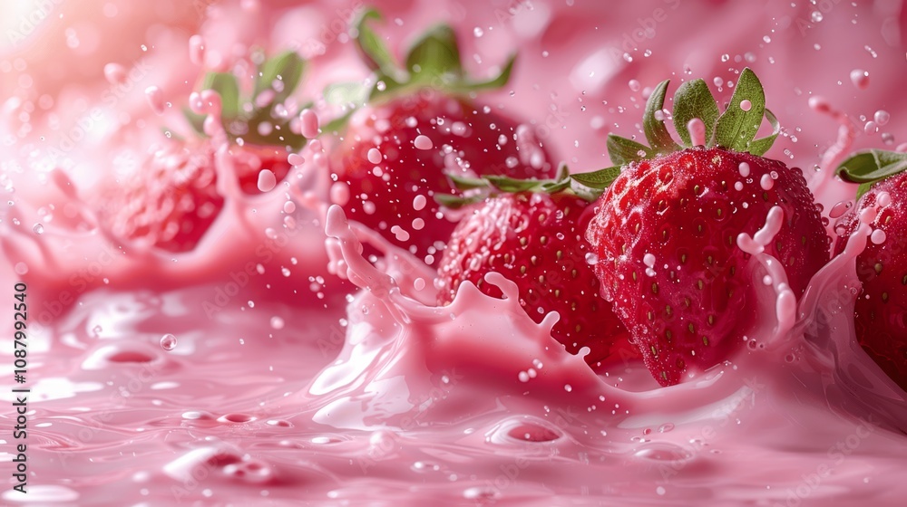 strawberry milk splash with fresh strawberries on white background, 3D rendering strawberry milk splash with fresh strawberries on white background, 3D rendering