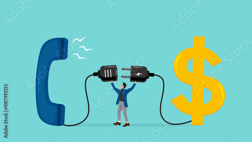 telemarketing, Customer follow-up via telephone to increase sales, telephone call expert to communicate products or services to consumers, sales agent connects phone with dollar logo