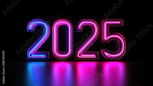futuristic neon glowing 2025 year display in vibrant colors