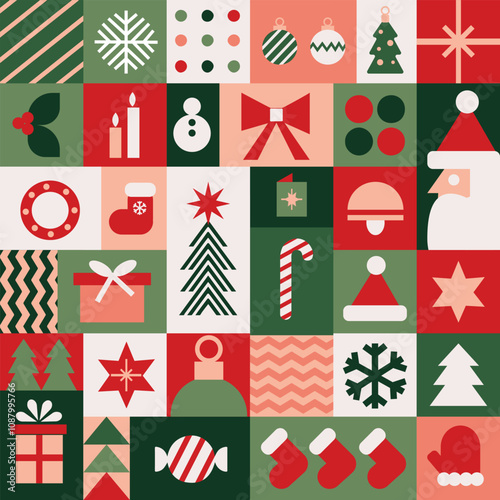 Geometric Christmas elements seamless pattern. Design for christmas and new year celebration.	