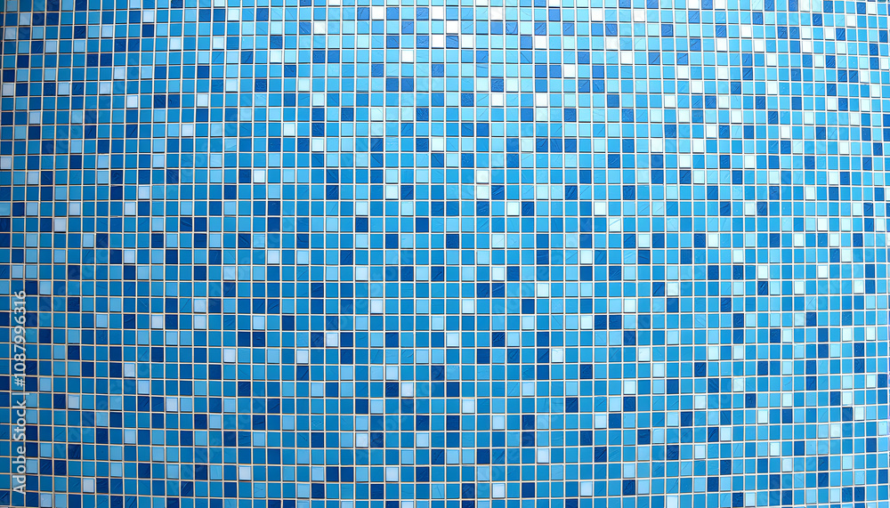 Panorama of blue mosaic tile pattern and seamless background, professional photography Panorama of blue mosaic tile pattern and seamless background, professional photography