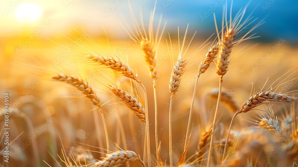 A close-up of golden wheat ears illuminated by sunlight, highlighting the beauty of nature and agriculture. A close-up of golden wheat ears illuminated by sunlight, highlighting the beauty of nature and agriculture.