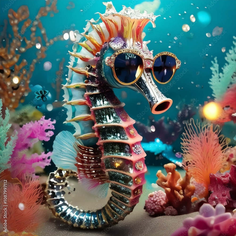 Fototapeta premium seahorse dressed with style and fashion accessories