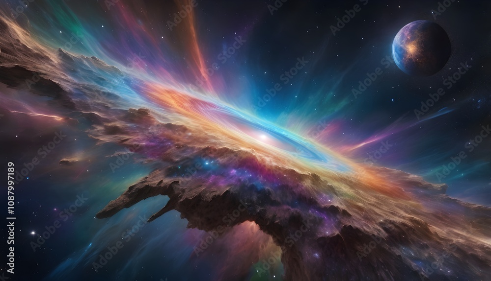 Obraz premium cosmic meteorite with intricate rainbow tones, suitable for mobile app designs