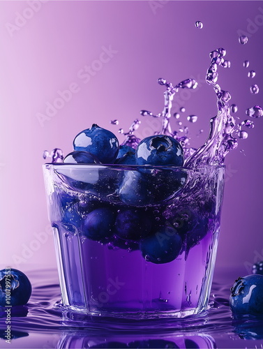 Fresh ripe blueberries in water photo