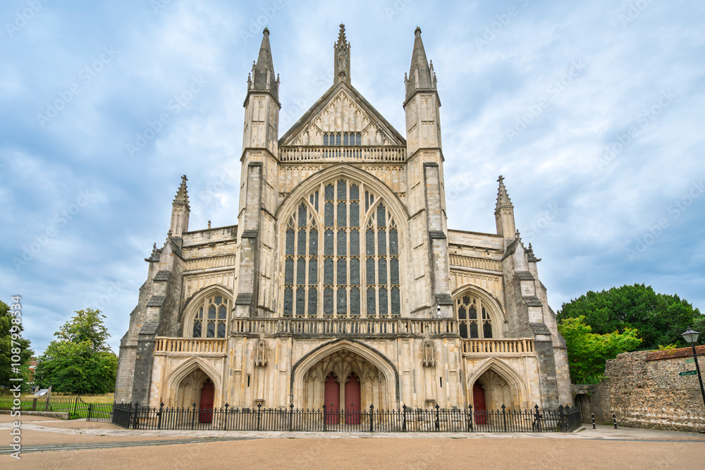 The medieval Cathedral Church of the Holy Trinity, Saint Peter, Saint Paul and Saint Swithun, commonly known as Winchester Cathedral, in the city of Winchester, England. The medieval Cathedral Church of the Holy Trinity, Saint Peter, Saint Paul and Saint Swithun, commonly known as Winchester Cathedral, in the city of Winchester, England.