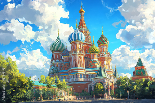 Artistic illustration of moscow's saint basil's cathedral. photo