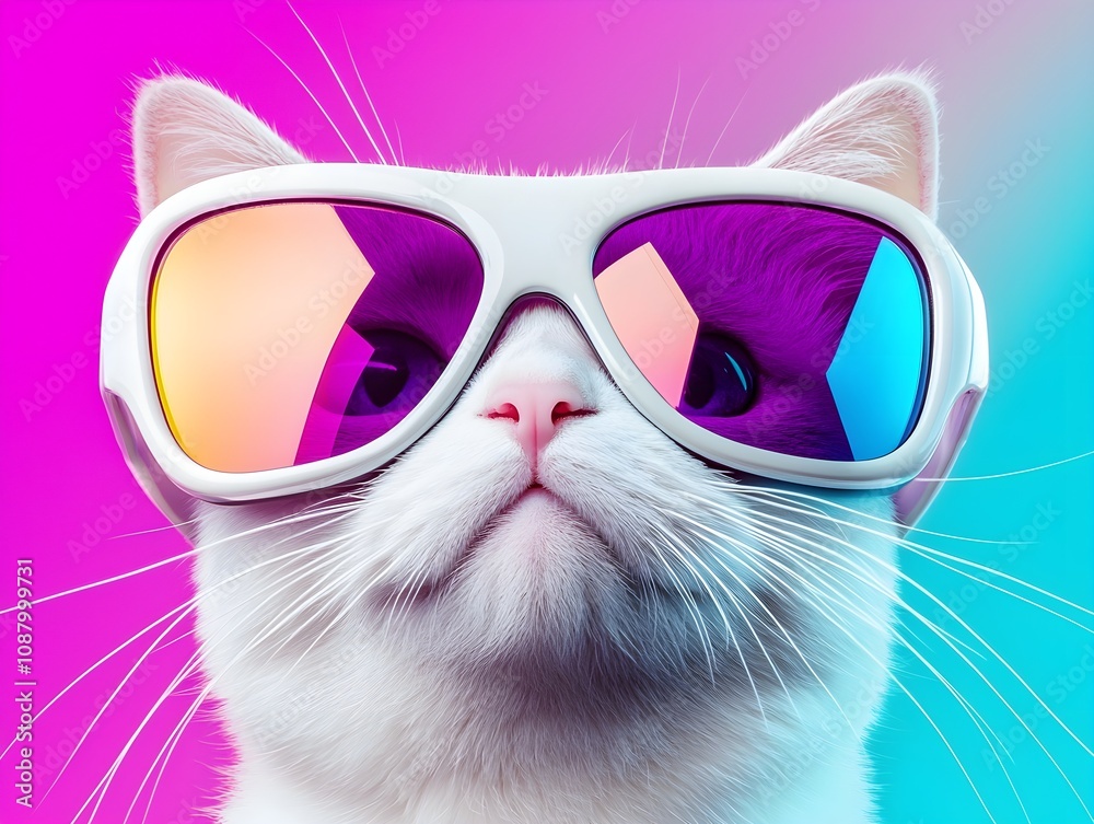 Pop art cat with funky glasses, framed in a colorful abstract background, neon tones, strong geometric patterns, high-energy composition Pop art cat with funky glasses, framed in a colorful abstract background, neon tones, strong geometric patterns, high-energy composition