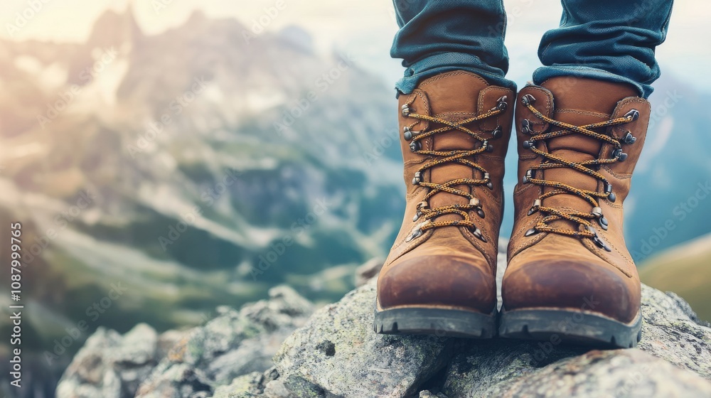 Hiking Boots on a Mountain Peak Hiking Boots on a Mountain Peak