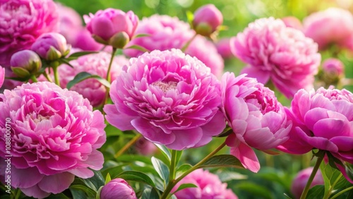 Pink peony flowers in full bloom creating a beautiful background, peony, pink, flower, blooming, vibrant, petals, garden, nature