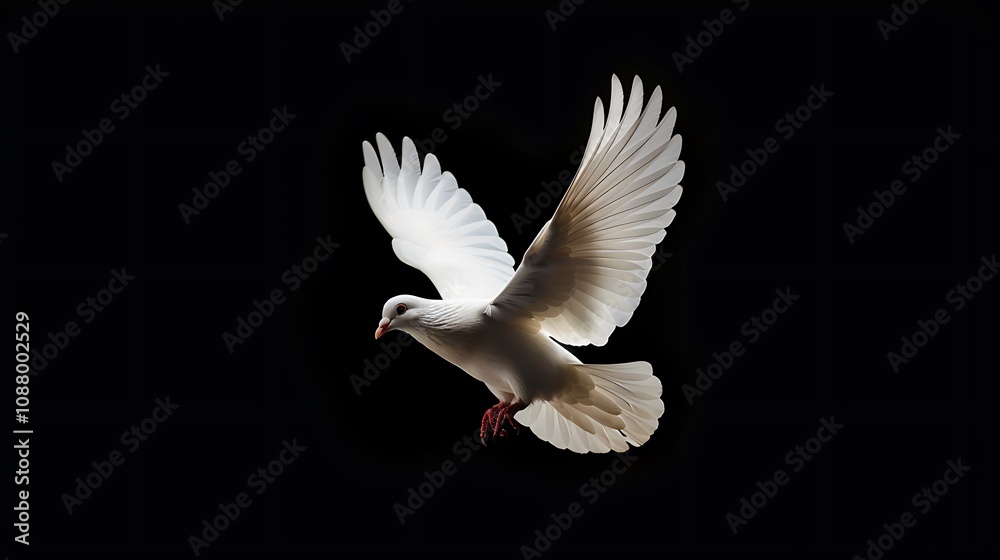 A graceful white dove in mid-flight against a dark background, symbolizing peace and freedom. A graceful white dove in mid-flight against a dark background, symbolizing peace and freedom.