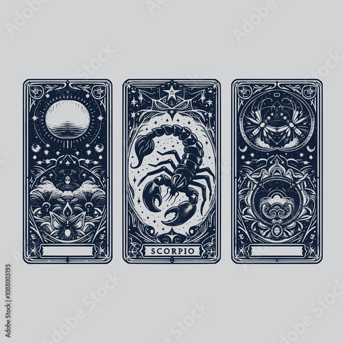 dark mystical scorpio zodiak tattoo design