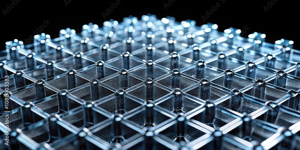 Fototapeta premium Glass mesh array on black background, abstract and futuristic design, render,technology, pattern, grid, futuristic, modern