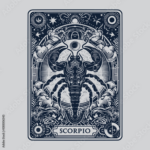scorpio zodiak tarot tattoo in retro style