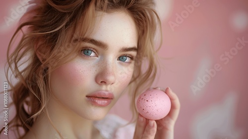 Easter Fashion Model Holding Egg for Sale Promotion photo