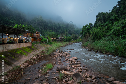 Obraz na plátně Beautiful view at Sapan village in the early morning in Thailand