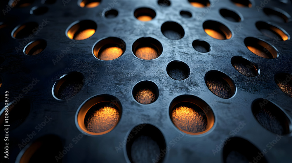 Abstract 3D Render of Circular Holes in Metallic Surface Abstract 3D Render of Circular Holes in Metallic Surface