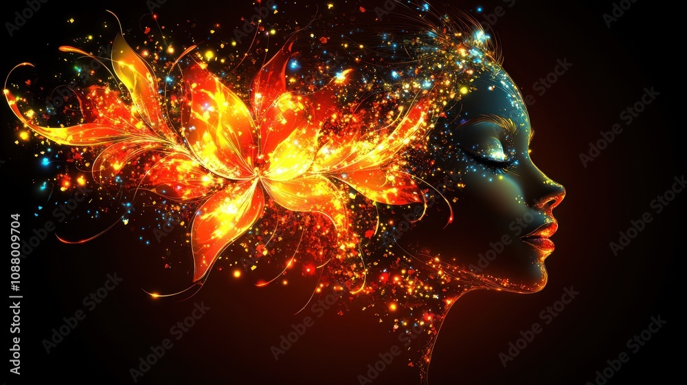 Vibrant, artistic representation of a woman's profile. Vibrant, artistic representation of a woman's profile.
