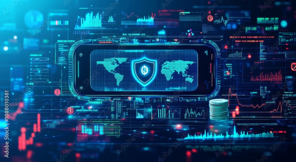 Futuristic Mobile Payment Security Interface Digital Illustration Futuristic Mobile Payment Security Interface Digital Illustration