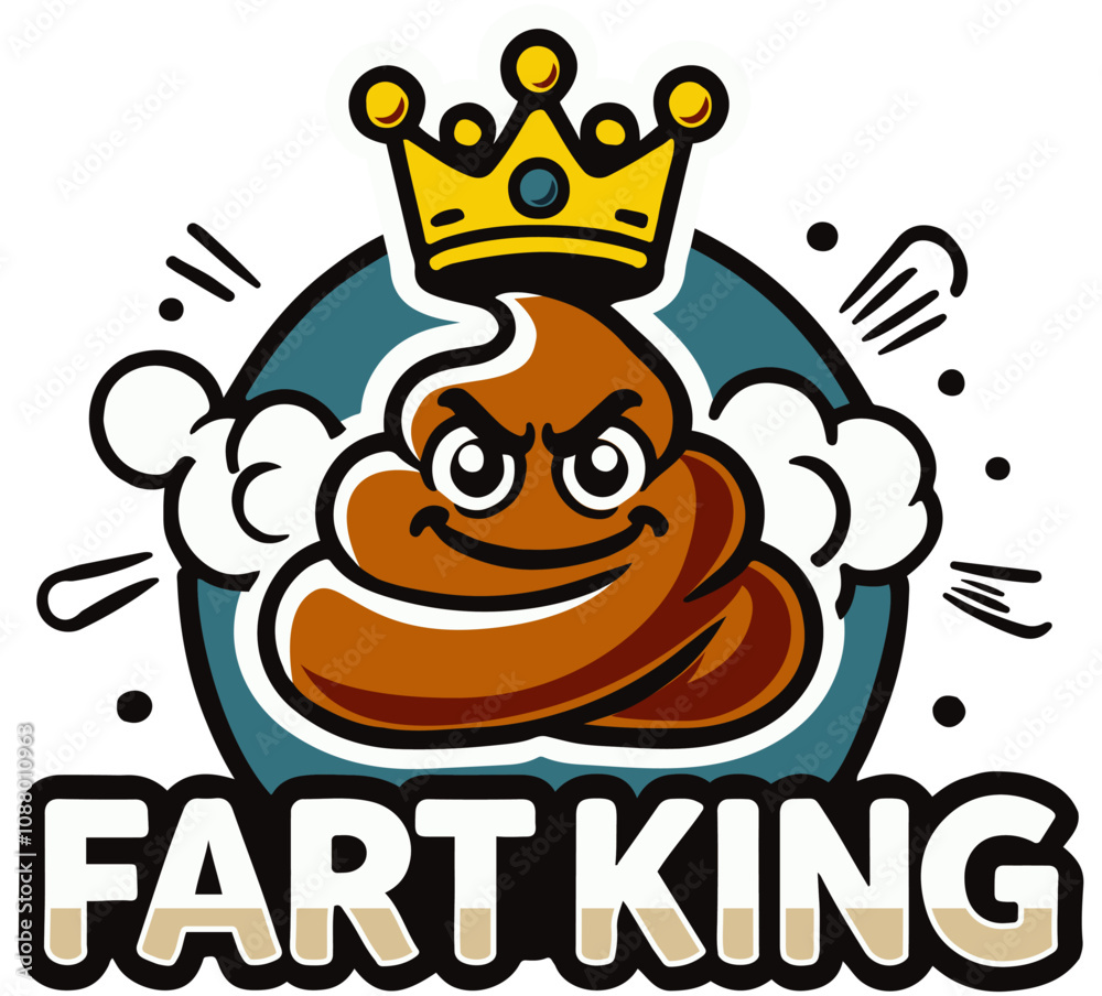 FART KING. This design delivers a balance of humor. It communicates the farter's identity with an engaging design that appeals to customers seeking joy and laughter. remember it with a smile.