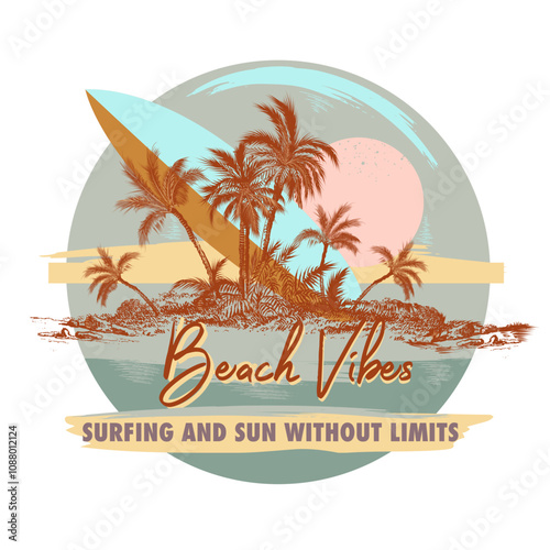 Apparel t shirt fashion summer print beach, hawaii, surfing and palms. Retro ...