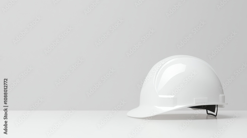 Life saving Safety Concept. A simple, white hard hat rests on a surface, symbolizing safety and protection in construction environments. Life saving Safety Concept. A simple, white hard hat rests on a surface, symbolizing safety and protection in construction environments.
