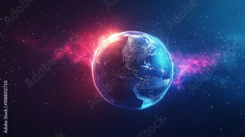 Earth with neon glow and starry background