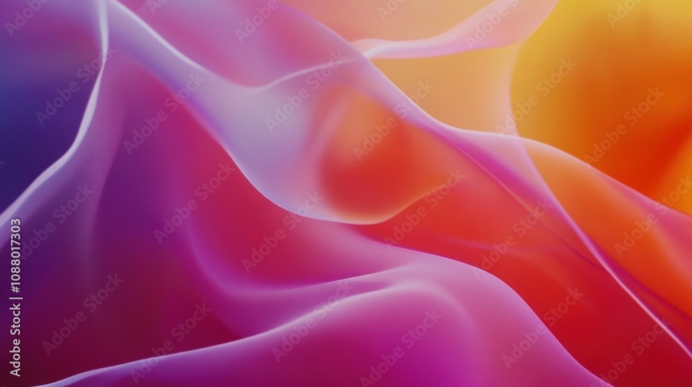 Obraz premium Abstract Colorful Wave Formation with Smooth Gradients and Soft Textures Creating an Ethereal and Dreamlike Atmosphere in Vibrant Shades of Purple and Orange