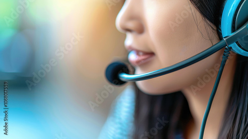 A focused call center agent assists customers, equipped with a headset while navigating their computer in a helpdesk setting.