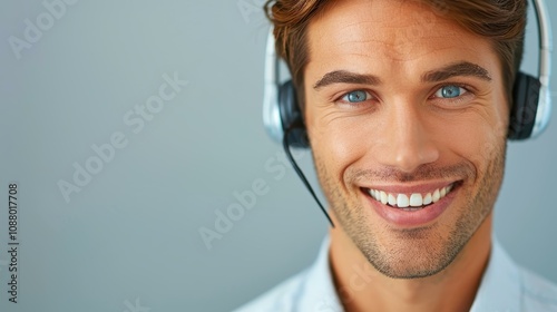 Dedicated call center agent providing exceptional support on a busy hotline, ensuring customer satisfaction in a fastpaced office. photo