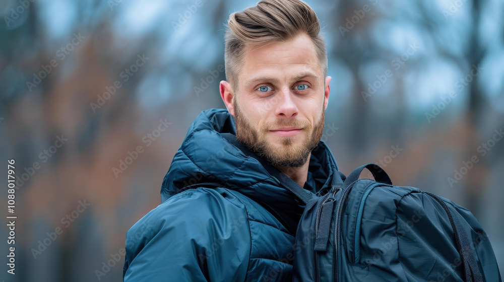 Young athlete trains outdoors, carrying a fitness bag, showcasing dedication and style in his workout routine. Young athlete trains outdoors, carrying a fitness bag, showcasing dedication and style in his workout routine.