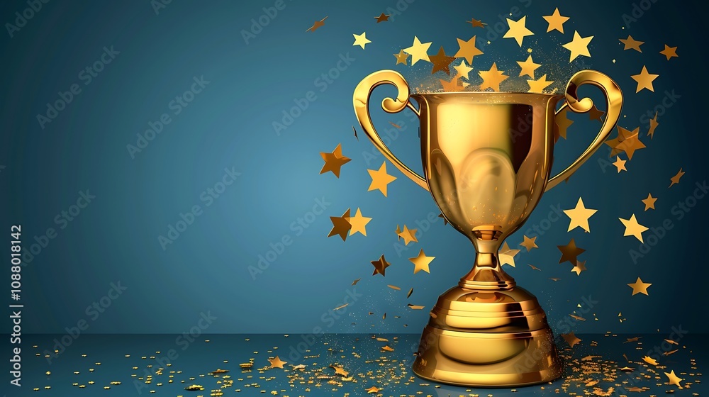 A shiny golden trophy surrounded by sparkling stars, symbolizing achievement and celebration. A shiny golden trophy surrounded by sparkling stars, symbolizing achievement and celebration.